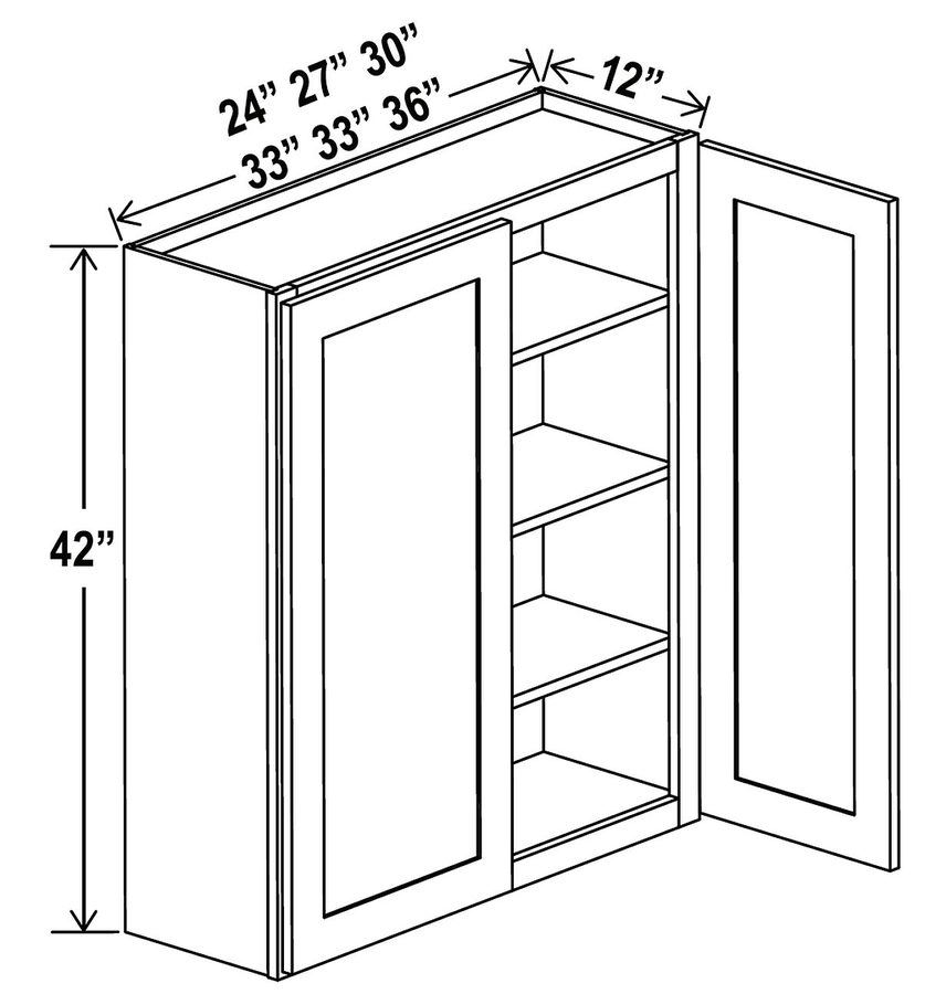 Single Door Wall Cabinets (24” to 36” widths, two-door drawing) AX-CAB W2442